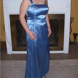 Light Blue Satin Strappy Prom Dress